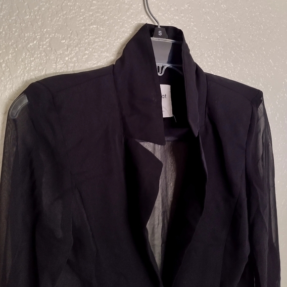 REPEAT sheer organza one buttoned black blazer sz M - Picture 2 of 9
